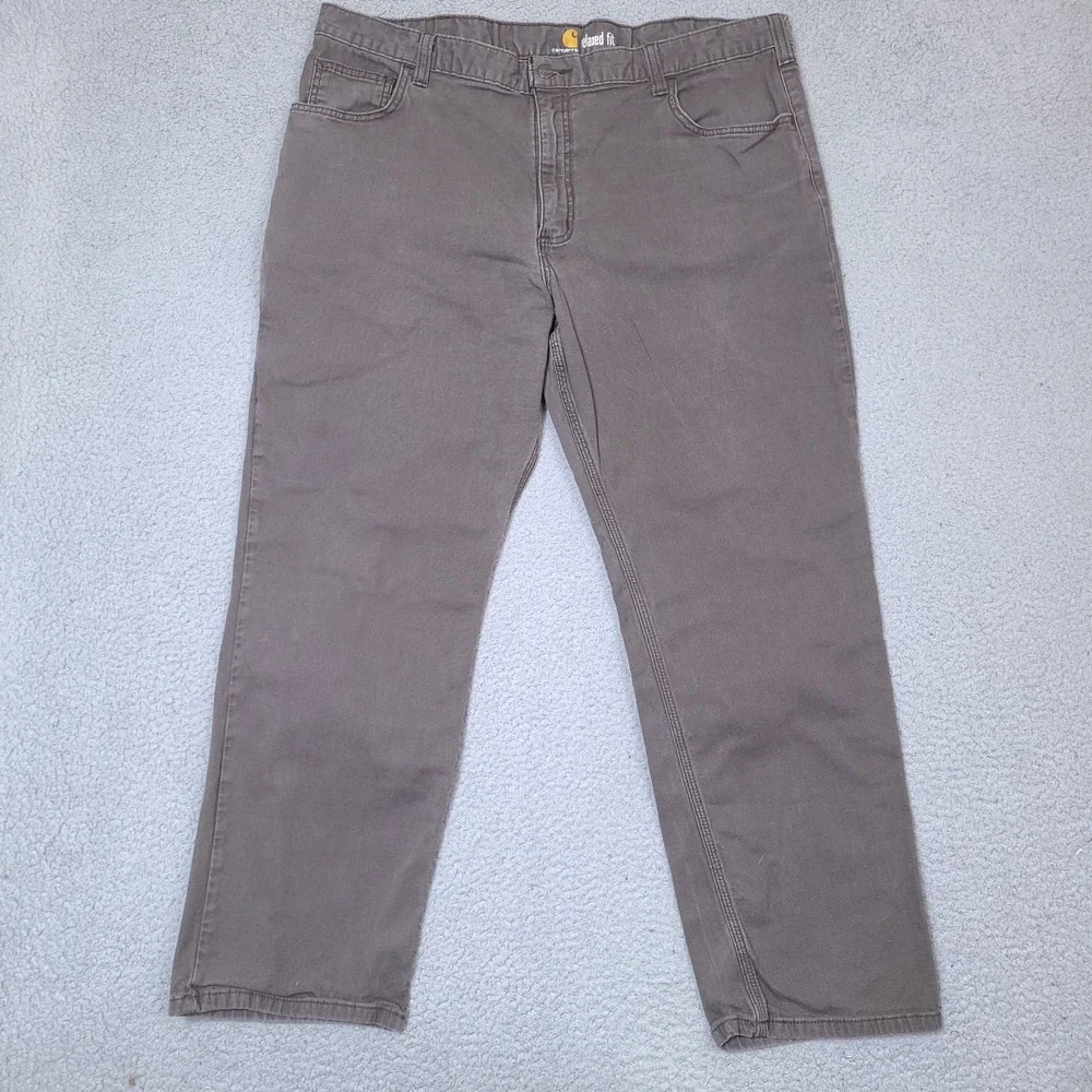 Carhartt Pants Mens 42x30 Gray Relaxed‎ Straight Rigby Canvas Work Flex 102517